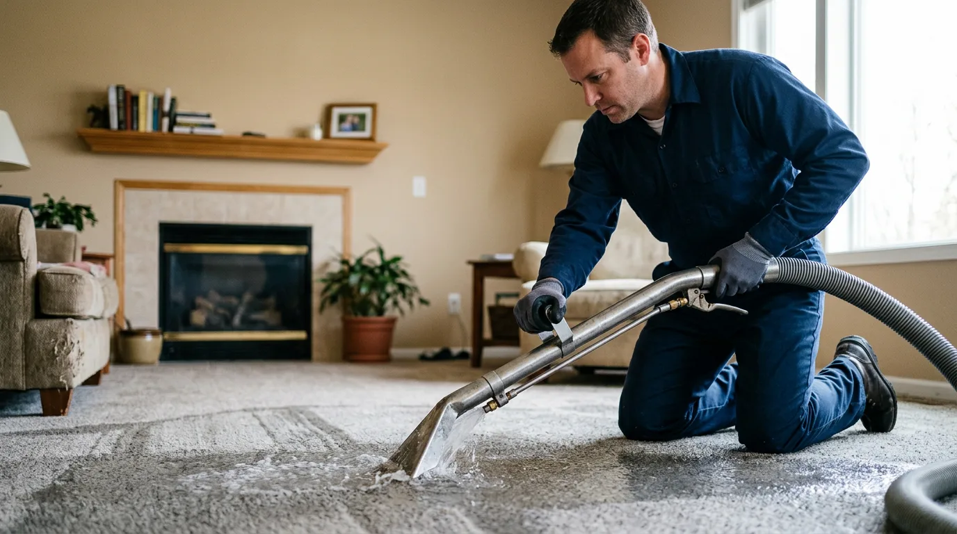 Water damage restoration technician working near Cassville, WI